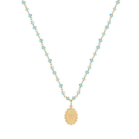Charm Scallop Initial Necklace - Apatite Layering Chain