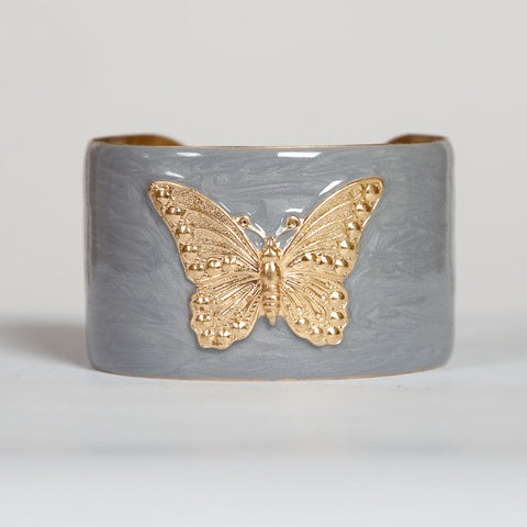 Cuff Bracelet - Silver with Gold Butterfly