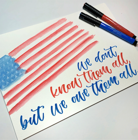 American flag and hand lettering made with Pitt Artist Pens