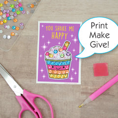 Big Gem Diamond Painting Sticker on Valentine with Scissors and Stylus. Print Make Give!