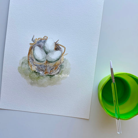 Birds nest with water brush and water cup