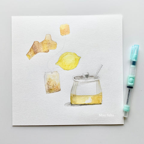 Ingredient sketch with water brush