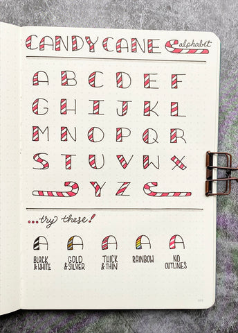Bullet Journal with Candy Cane Alphabet