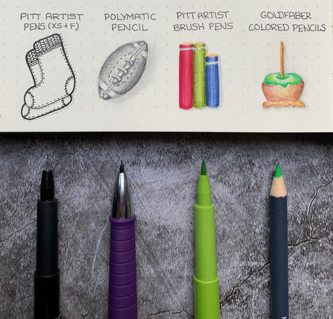 Fall Doodles with Pitt Artist Pen, Polymatic Pencil, Pitt Artist Brush Pens, and Goldfaber Color Pencil