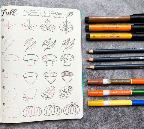 Fall Nature Doodles on Bullet Journal with Pitt Artist Pen