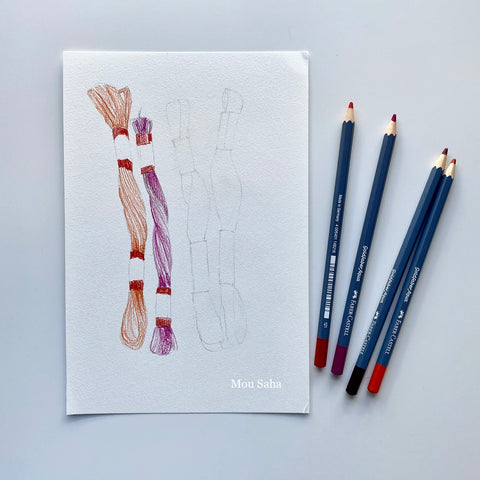 Thread sketch with Goldfaber Aqua Watercolor Pencils
