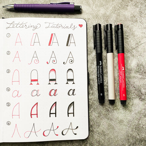 Bullet Journal with lettering and Pitt Artist Pens