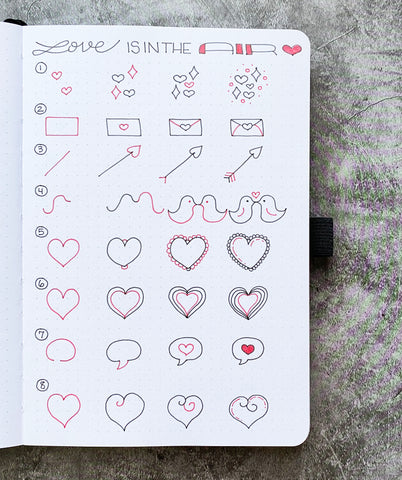 Bullet Journal doodles with hearts