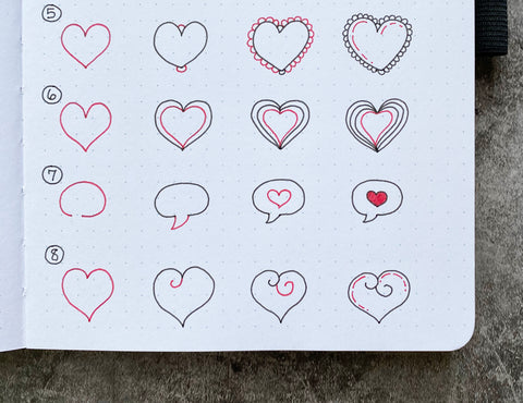 Bullet Journal Doodles with hearts