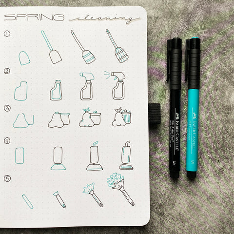 Bullet Journal spring cleaning doodles and Pitt Artist Pens