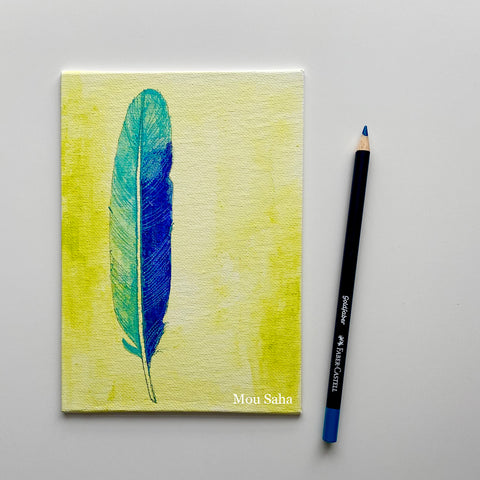 Canvas with painted feather and Goldfaber Color Pencil