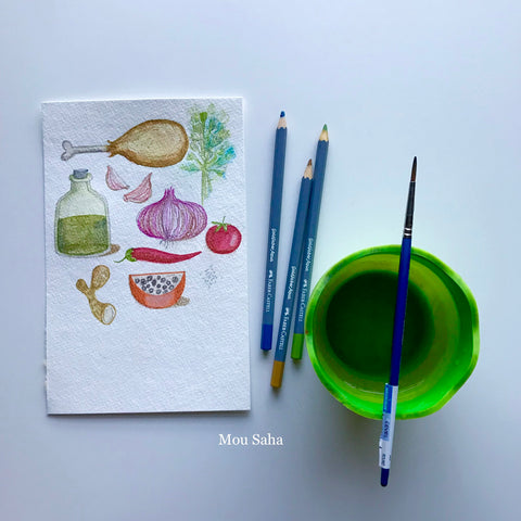 Recipe Doodles, Polychromos Color Pencils, and a Water Cup
