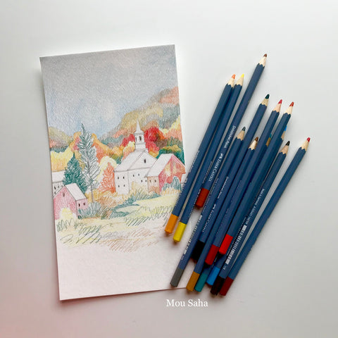 Watercolor Fall Sketch with Goldfaber Aqua Watercolor Pencils