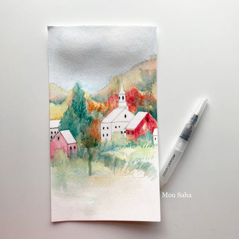 Fall Watercolor Sketch with Deluxe Watercolor Brush