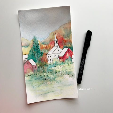 Fall Watercolor Sketch with Pitt Artist Pen