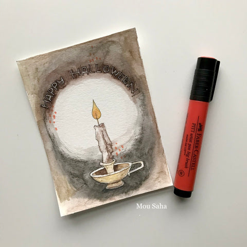 Watercolor Candle with Pitt Artist Pen