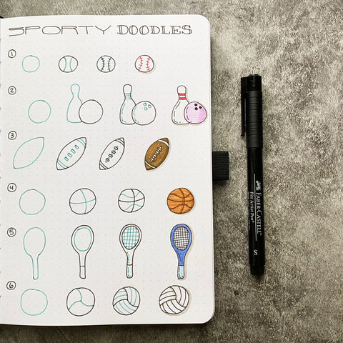 Bullet Journal sporty doodles and a Pitt Artist Pen
