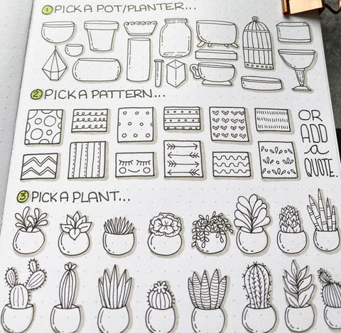 Bullet Journal with succulent and cactus doodles with Pitt Artist Pens