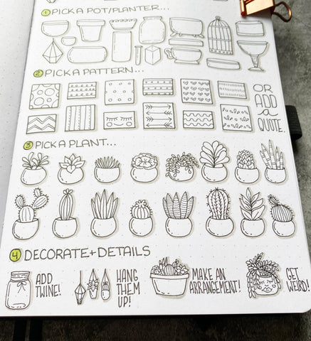 Bullet Journal with succulent and cactus doodles 