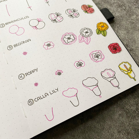 Bullet Journal with bloom doodles 