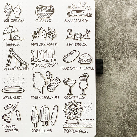 Bullet Journal summer bucket list doodles