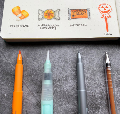 Halloween Candy Doodles with Pitt Artist Pens, Water Brush, and a Gel Pen