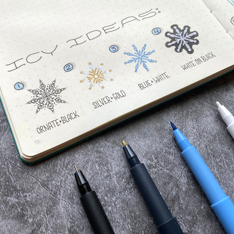 Bullet Journal with Snowflakes and Pitt Artist Pens