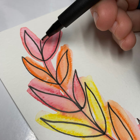 Watercolor Leaves and Pitt Artist Pen