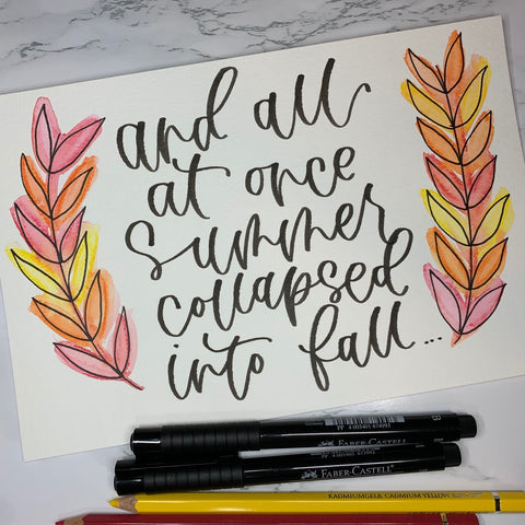 Fall Wreath with Handlettering Quote, Watercolor Pencils, and Pitt Artist Pens