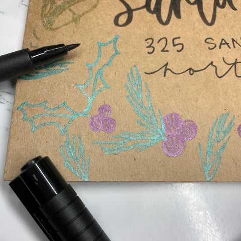Hand Lettered Envelope with Metallic Details of Berries