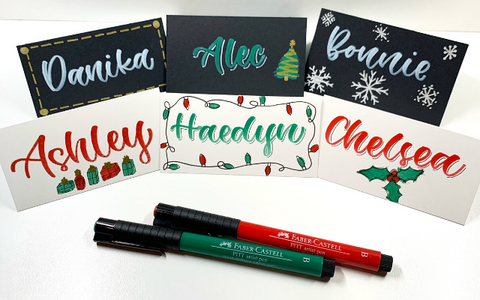 Hand Lettered Christmas Place Cards and Pitt Artist Pens