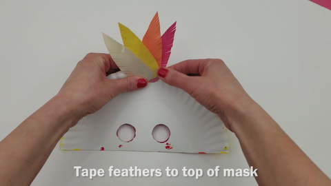 Feathers taped to top of mask