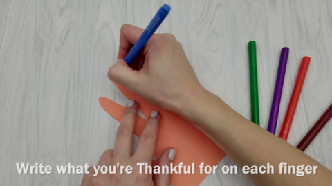 Marker Writing What You're Thankful for on Each Finger