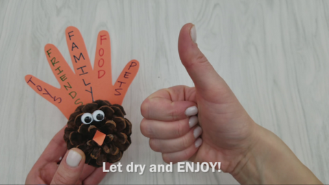 Pinecone Turkey Craft and Thumbs Up