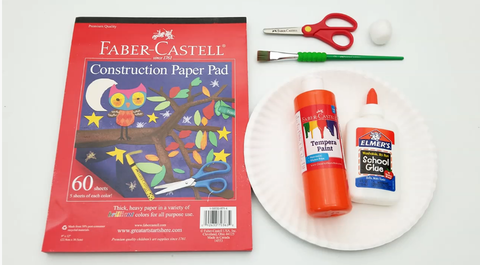 Paper Plate Craft Supplies Including: Construction Paper, Scissors, Glue, Tempera Paint, Paint Brush and Paper Plate