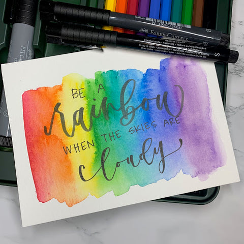 Watercolor Pencil Rainbow and Hand Lettering with Pitt Artist Pen