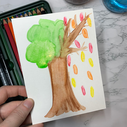 Tree Drawn with Watercolor Pencils