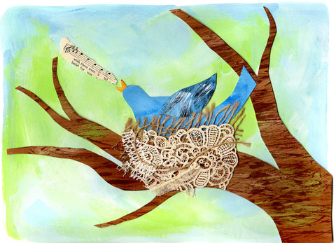 Painted blue bird in nest