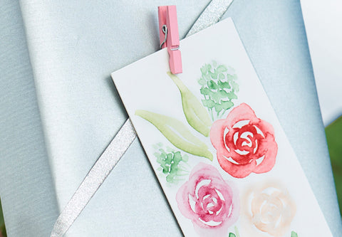 Valentine's Day watercolor rose tag