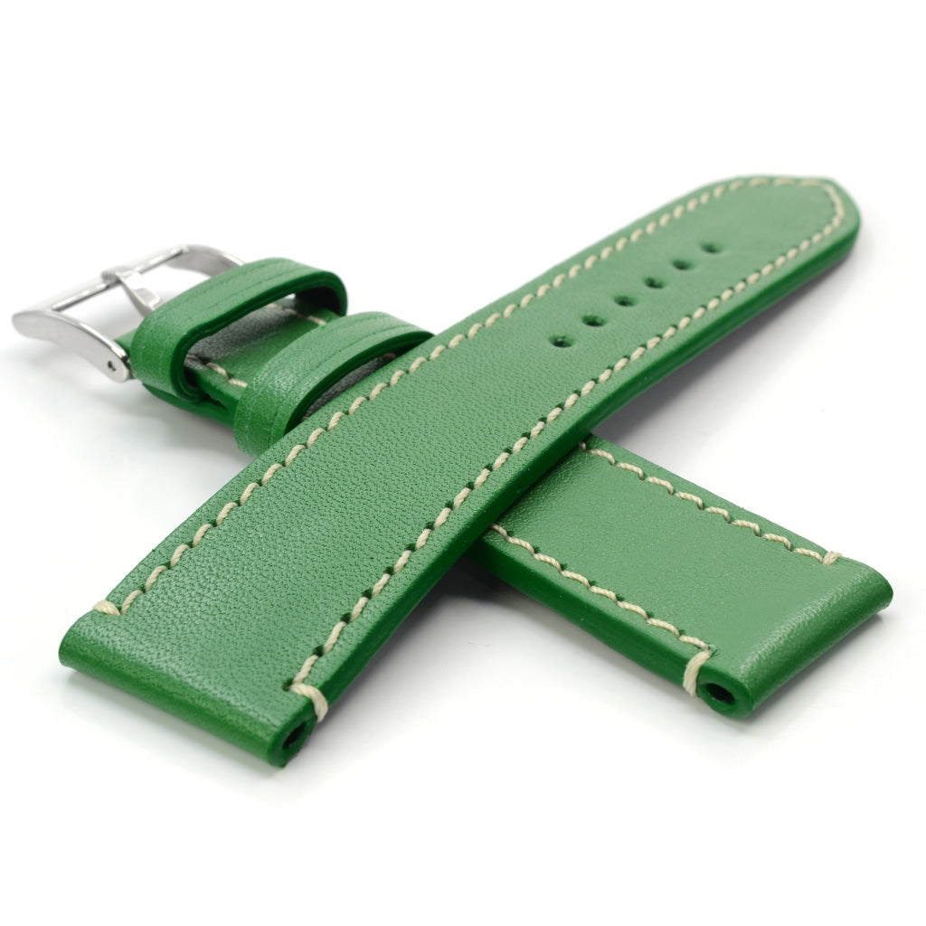 20 MM Green Padded Leather Watchband From Jacques Lemans Stock Items 