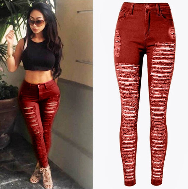 red ripped jeans womens