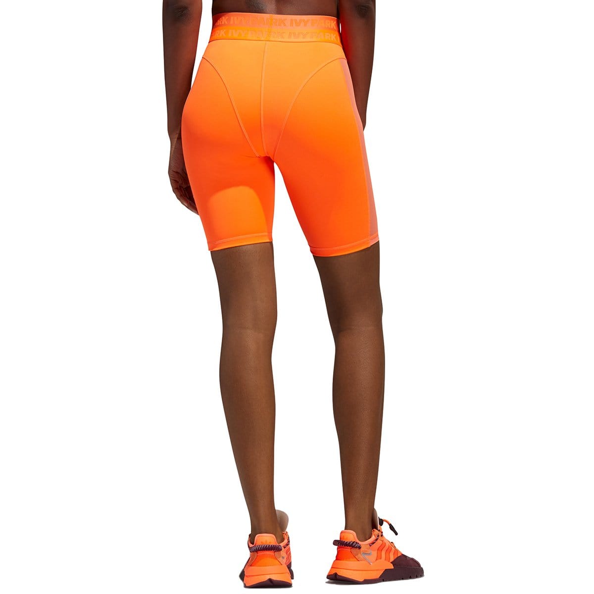 orange adidas biker shorts
