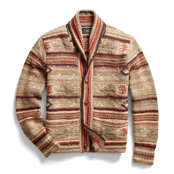 RRL HAND-KNIT MIXED STICHES SHAWL CARDIGAN