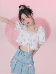 Strawberry Crop Tops-Outfit Sets-ntbhshop