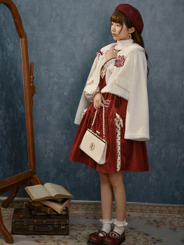 Snow White Fur Jacket & Velvet Dress-Outfit Sets-ntbhshop