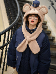 Police Bear Hooded Scarf & Down Jacket-Scarf-ntbhshop