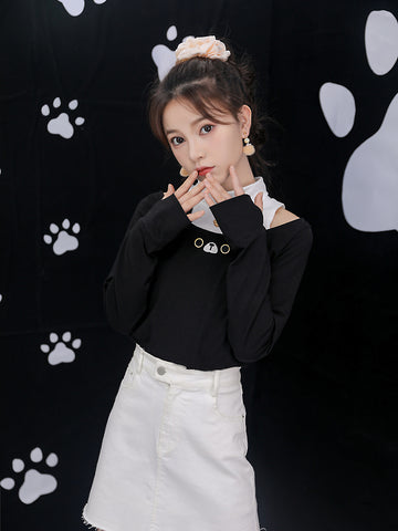 Cat Bell Cut Out Turtleneck-Sets-ntbhshop