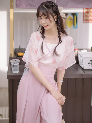 Peach Punny Blouse & Midi Skirt-Sets-ntbhshop