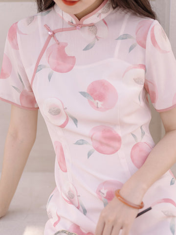 Sweet Peach Cheongsam Dress-Dress-ntbhshop