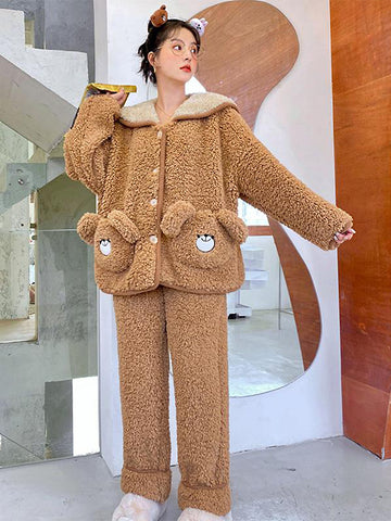 Brown Bear Fleece Pajamas-Pajamas-ntbhshop